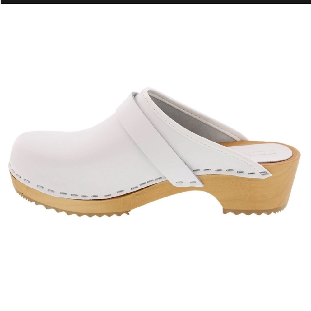 NEW BJORK Maja White Wood Look Sole 42 Open Back LEATHER Clogs (10.5) nurse - Picture 8 of 16